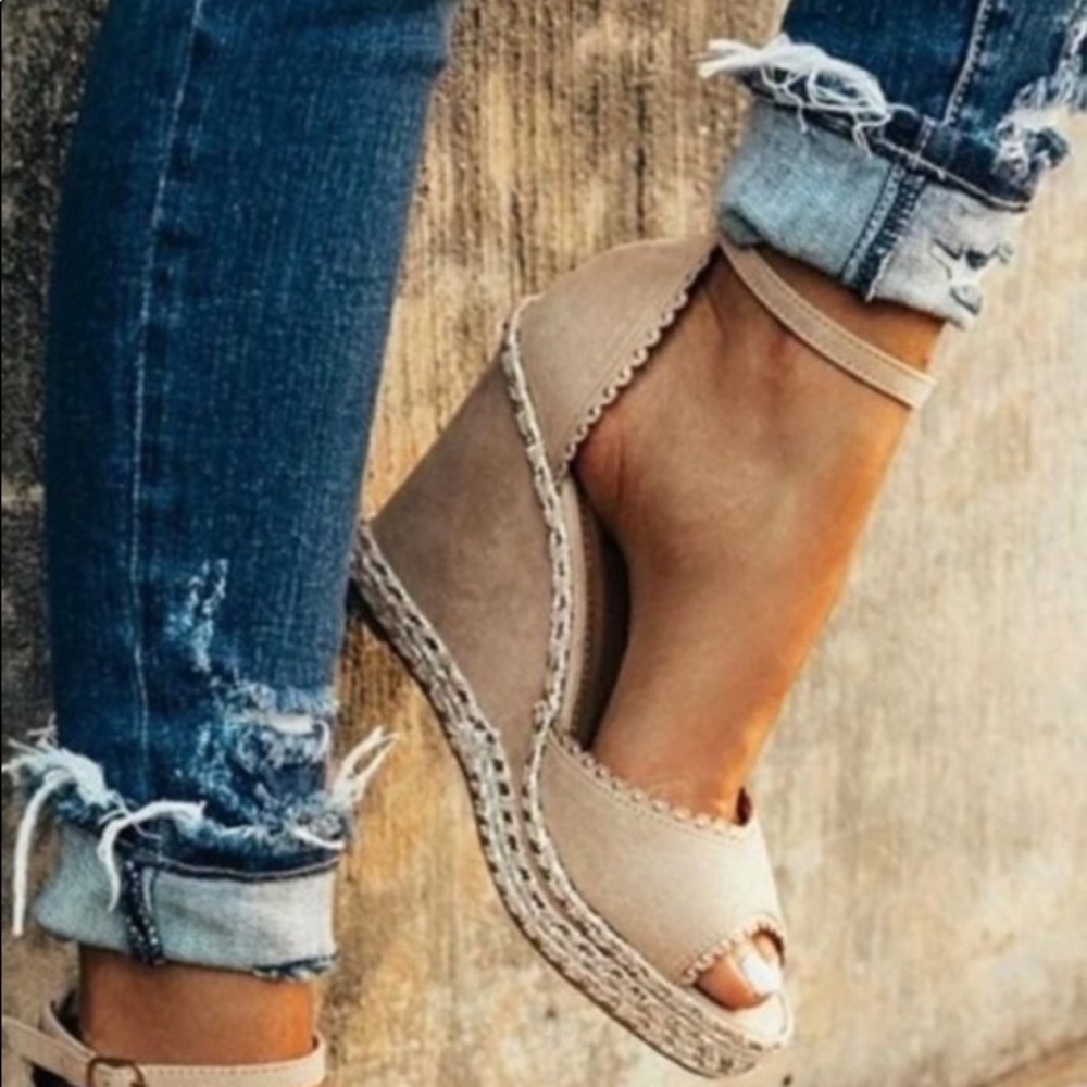BAMBOO - Peep Toe Ankle Strap Wedge